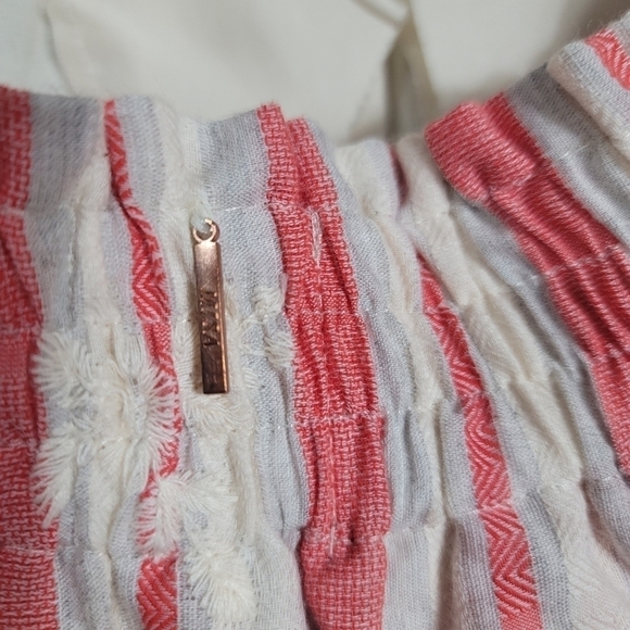 Misa LA Striped Embroidered Peasant Blouse Top Off the Shoulder Large Red Cream - Picture 7 of 9